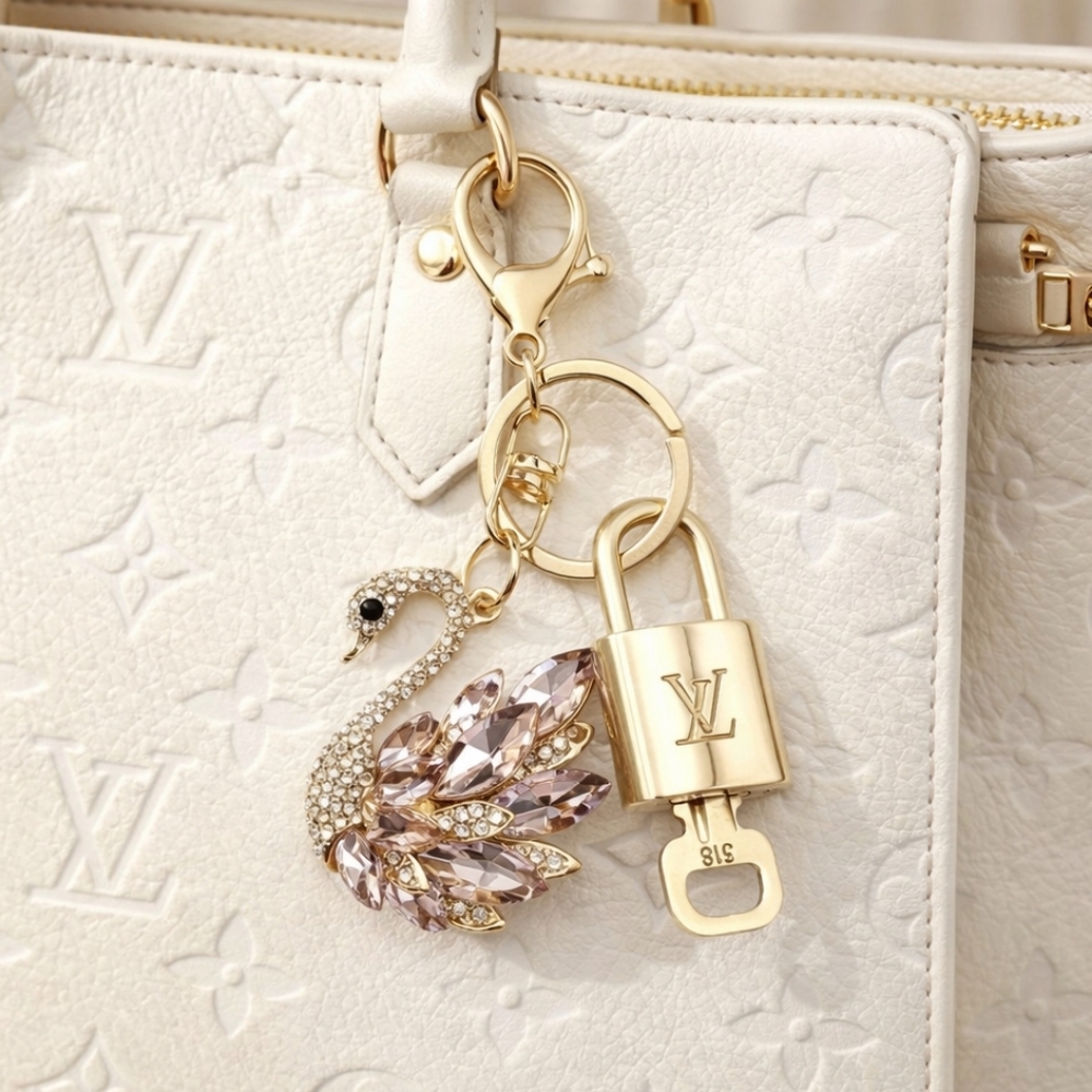 Louis Vuitton Gold Lock 🔒 Authentic LV Key + Unbranded Swan Bag Charm